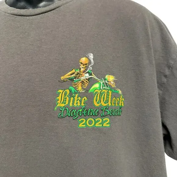 Bike Week Daytona Beach 2022 T Shirt Motorcycle Flames Skeleton Size XL - Picture 3 of 5